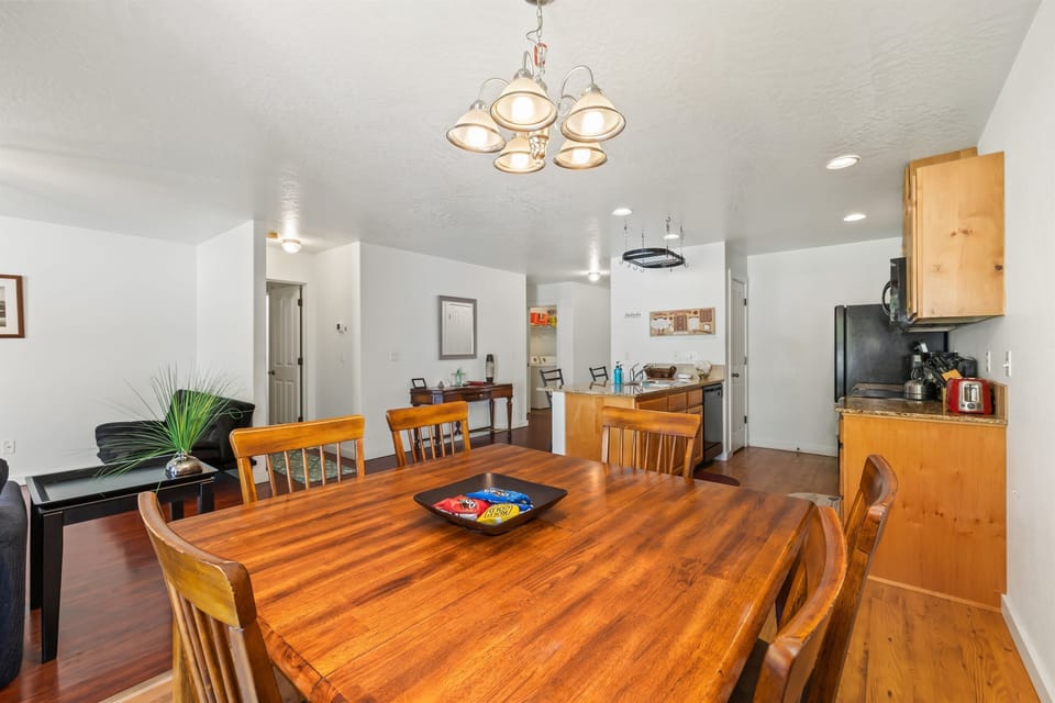 View of the large dining table.