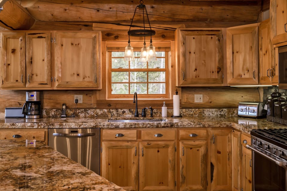 Stainless steel appliances and granite counter tops