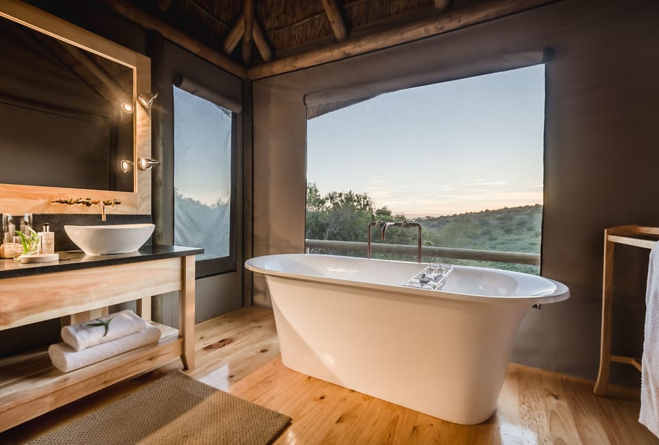 Luxury Safari Tent  | Bathroom | Rainfall showerhead, free toiletries, hair dryer, slippers