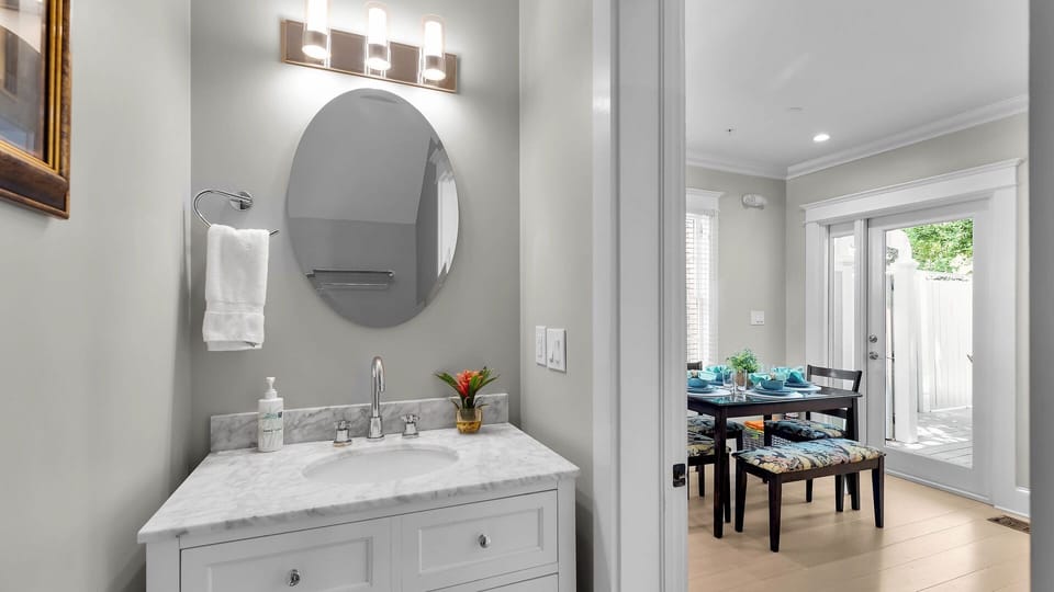There's a convenient powder room right off the kitchen...
