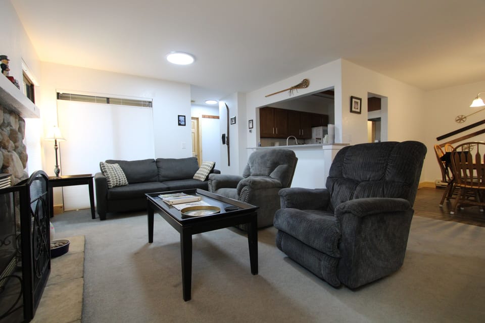 Living room with kitchen on the right.