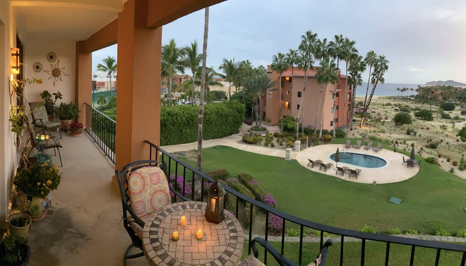 Enjoy sunsets and patio garden from the terrace