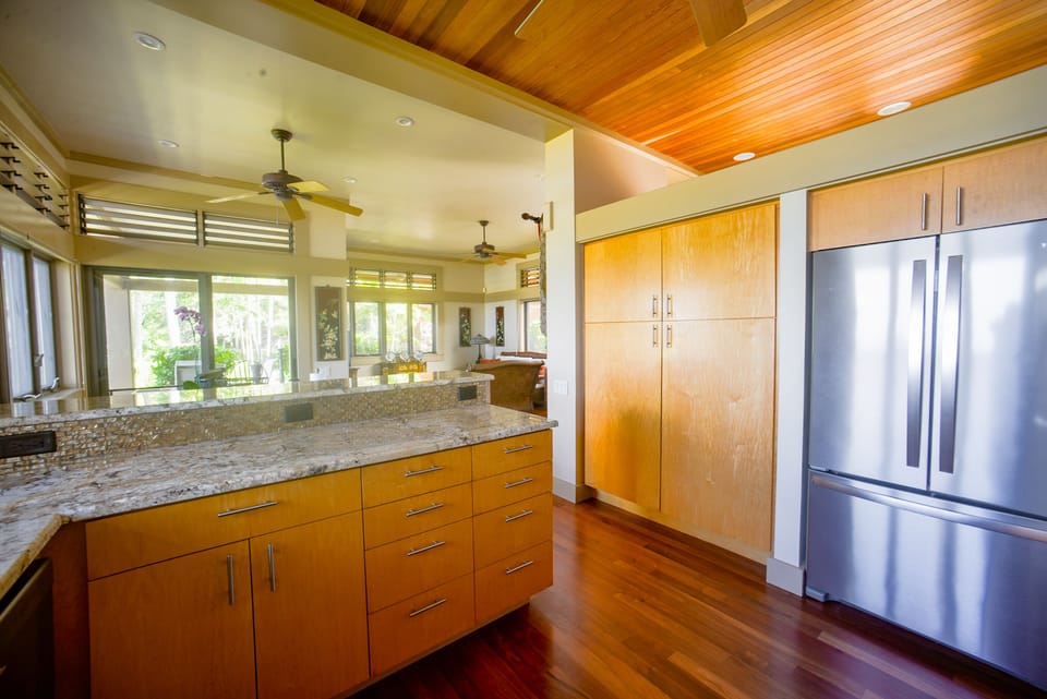 Ample counter and cabinet space.  Spotlessly clean.