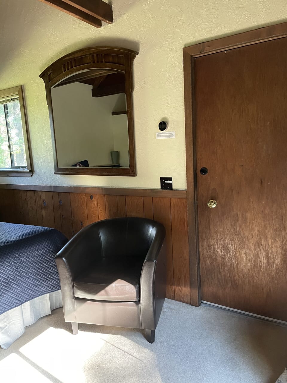 Door goes to deck outside bedroom. 