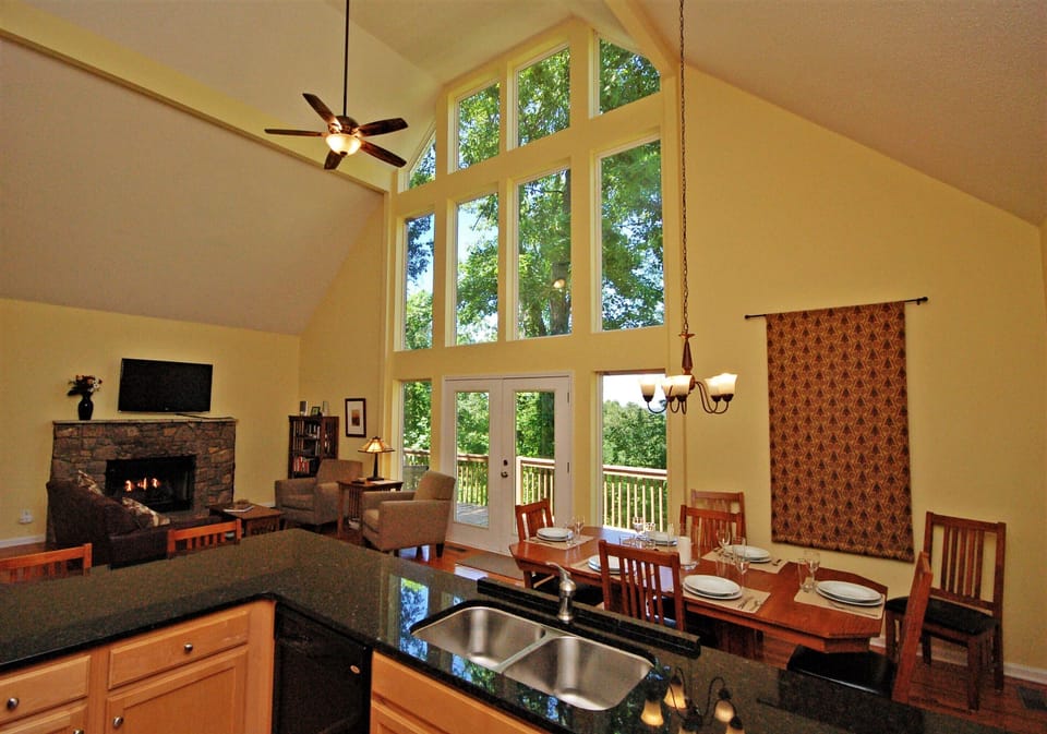 View from kitchen overlooking Great room