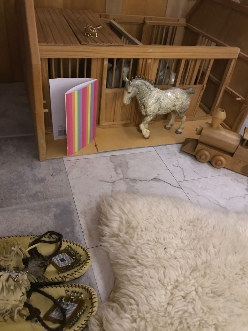 upstairs, under the eves, children's play area