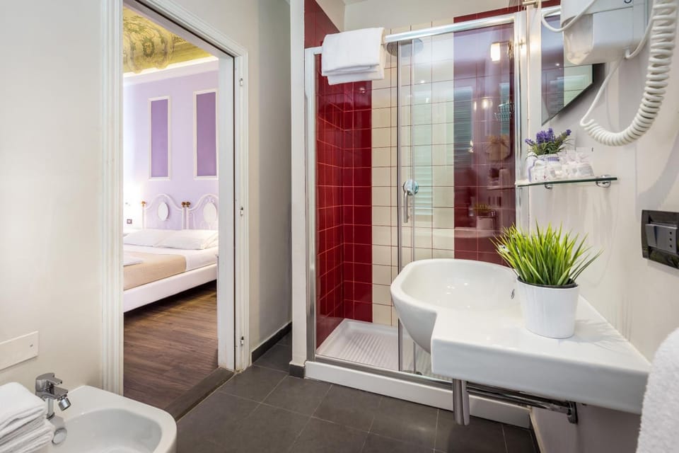 Shower, free toiletries, hair dryer, bidet