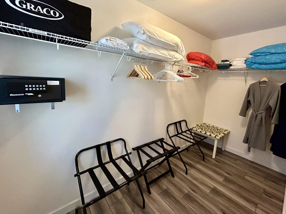 Spacious closet (robes,hangers, wall safe, luggage racks)