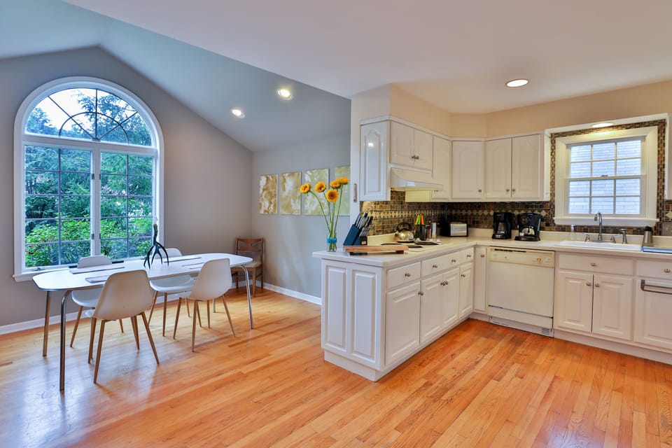 The home's open floor plan provides a modern yet homey feel. 