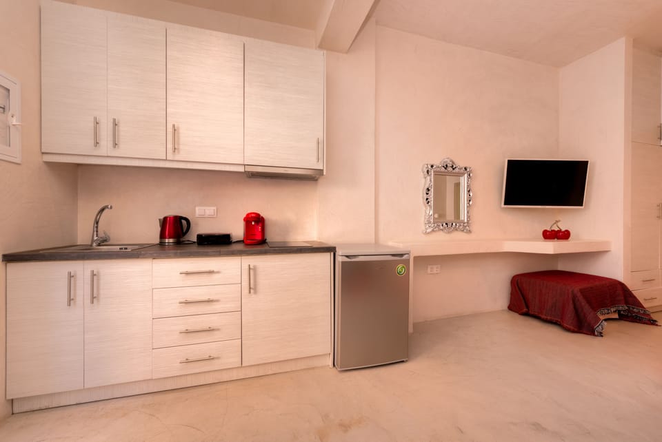 Executive Apartment | Private kitchen | Fridge, microwave, stovetop, espresso maker