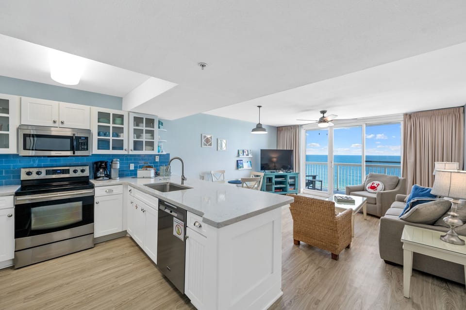 Kitchen is stocked with everything you need to cook with a view!
