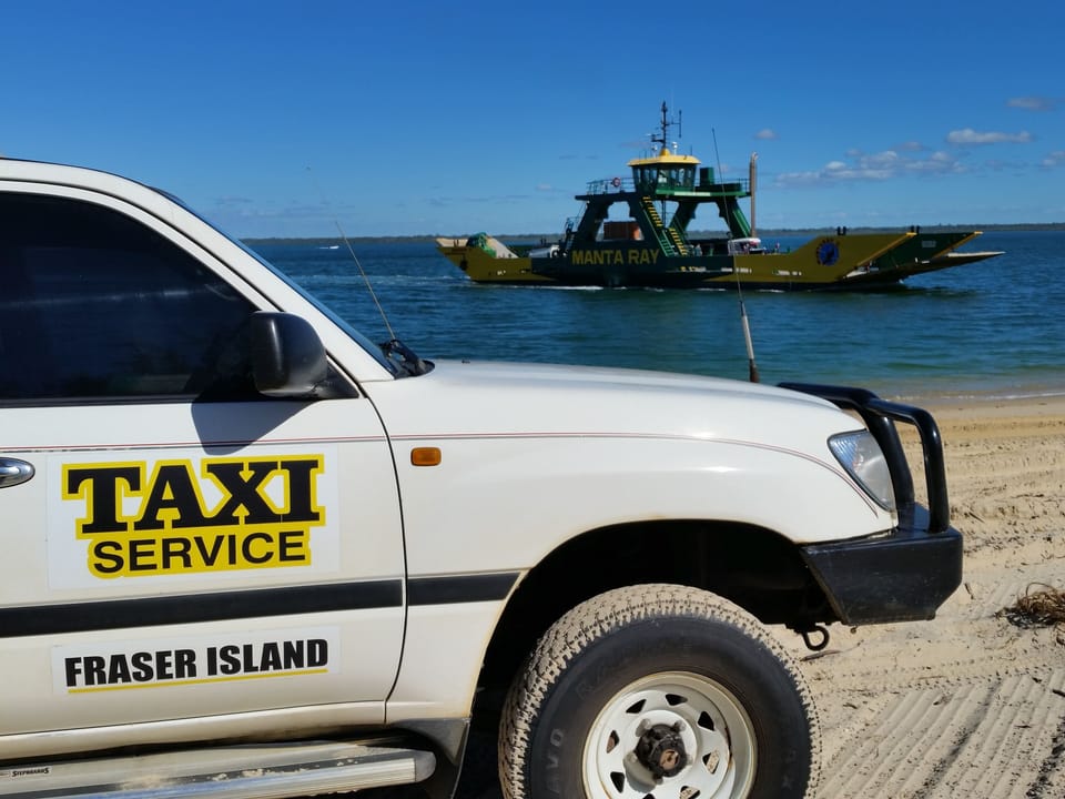 The way to arrive! Manta Ray Barge from Inskip to Hook Pt & Fraser Island Taxi