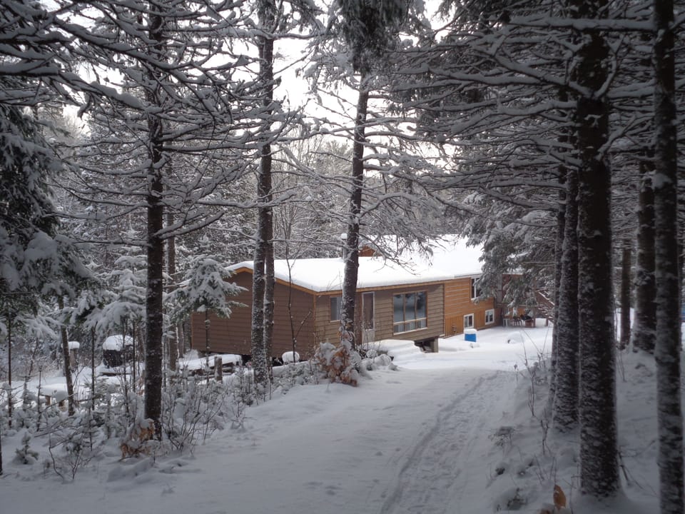 The cabin is completely detached from the main house