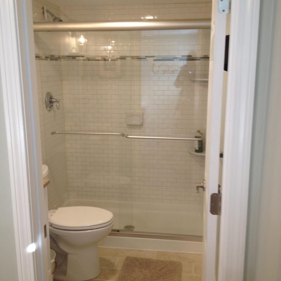 Oversized, walk-in ceramic shower.
