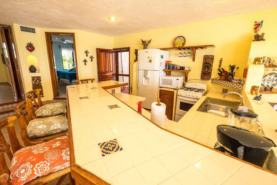 Full Kitchen - Luna Azul condo 4 Half Moon Bay beach Akumal Mexico 2 bedroom vacation rental second level
