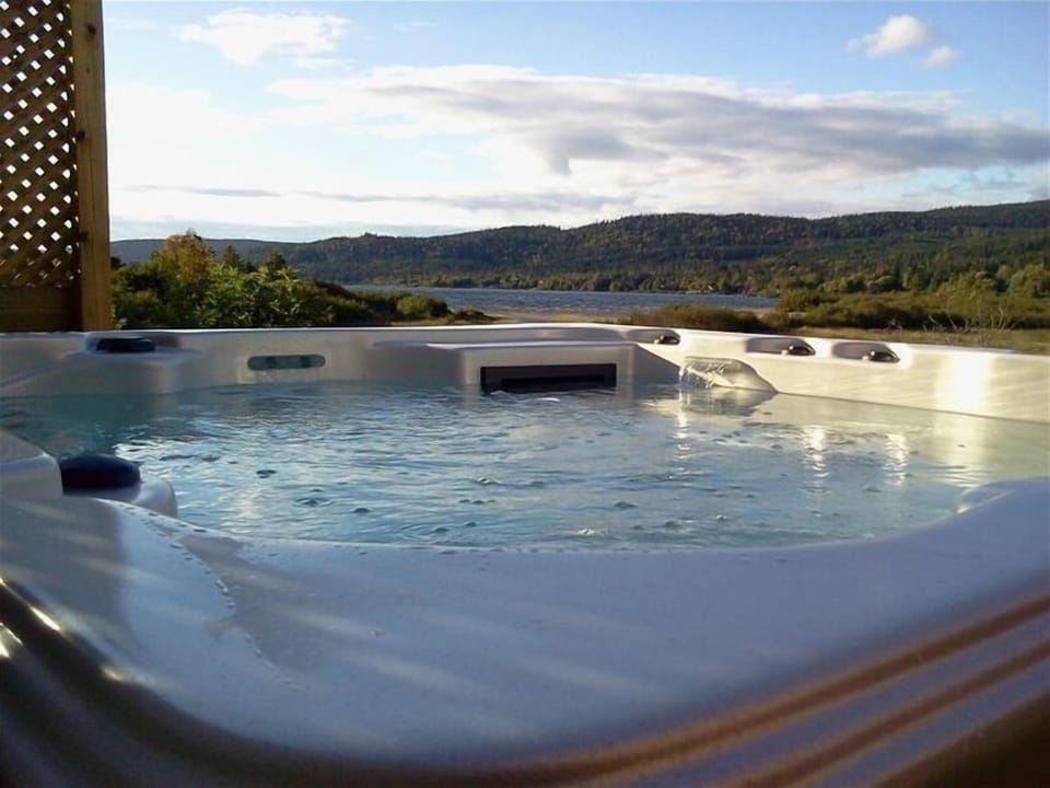 80 jets,saltwater,7 person,3 waterful,led lights,deluxe hot tub!! What a view!