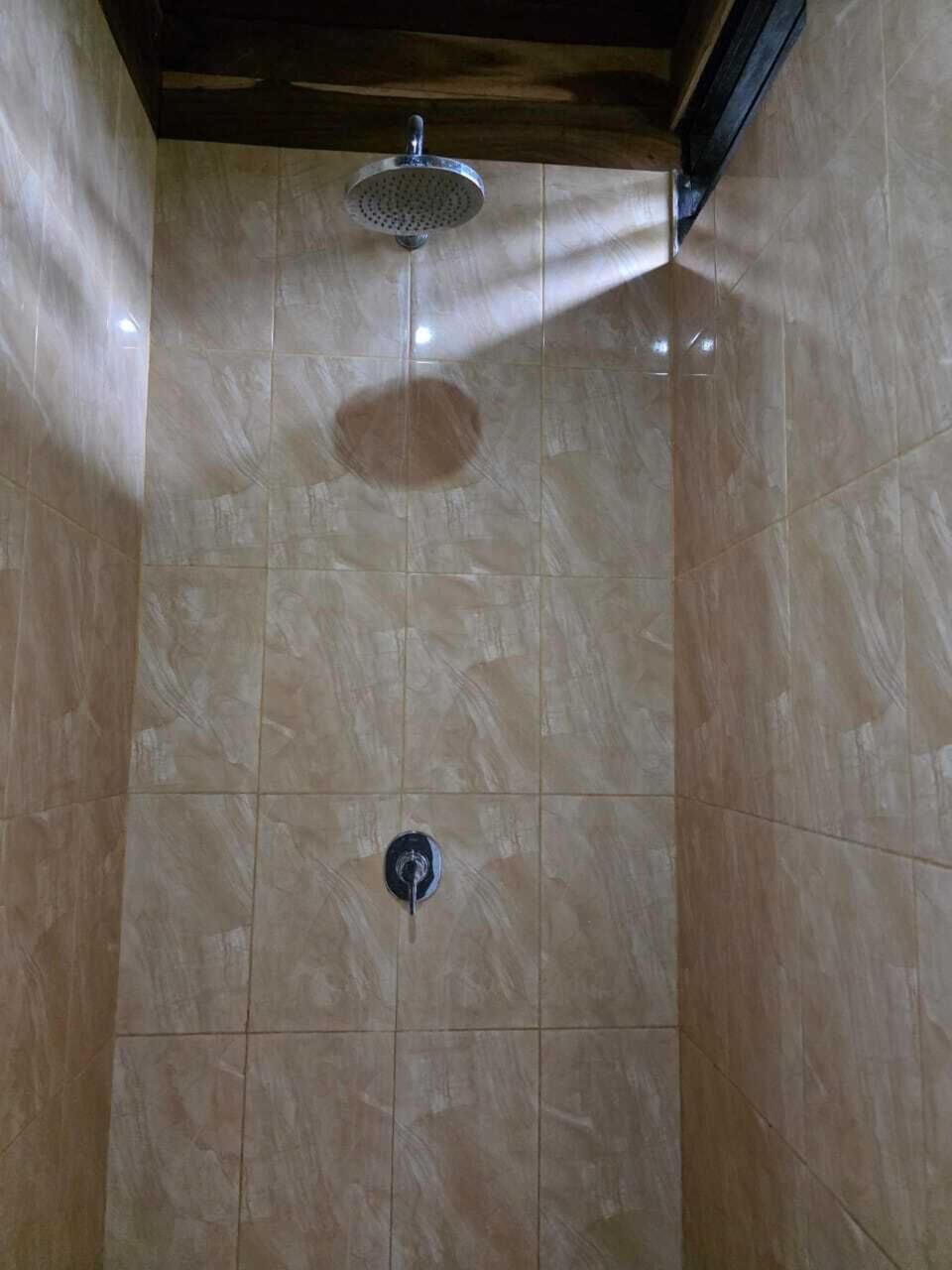 Shower, rainfall showerhead, free toiletries, bidet
