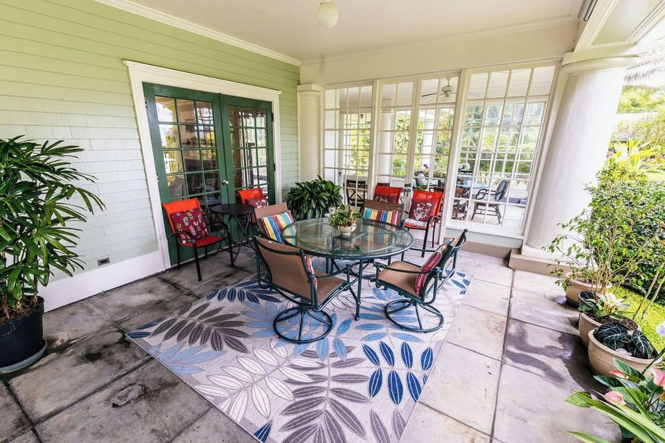 We love to have breakfast by the garden room each morning!