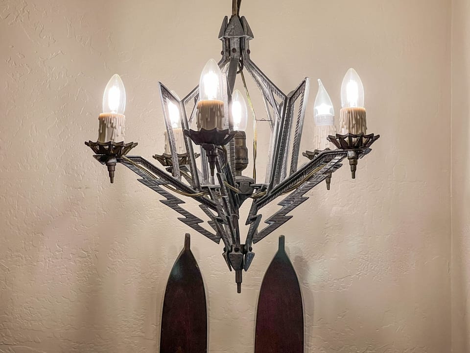 Gorgeous Art Deco chandelier - this is not your average, run of the mill cabin!