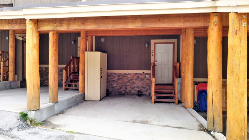 Your own carport with large storage locker. Enter right into unit.