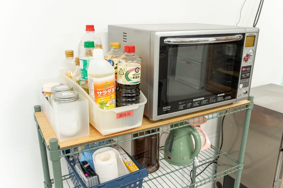 Fridge, microwave, stovetop, toaster