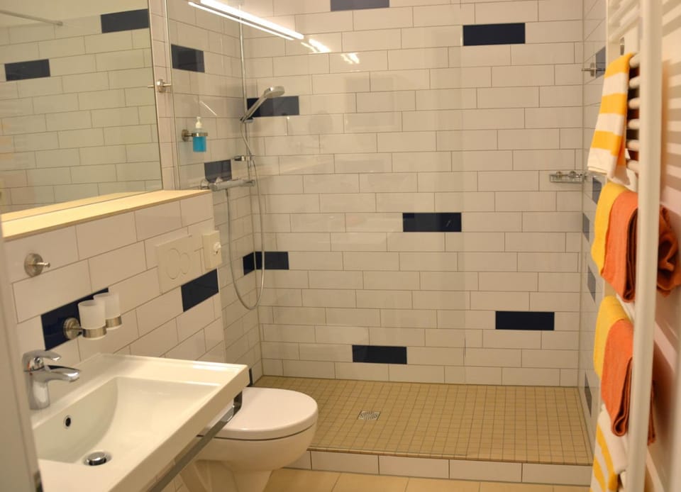 Shower, slippers, towels