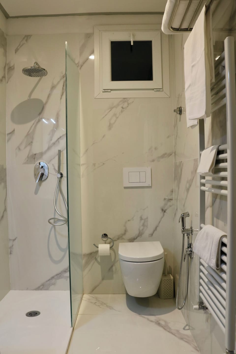 Hair dryer, bidet, towels