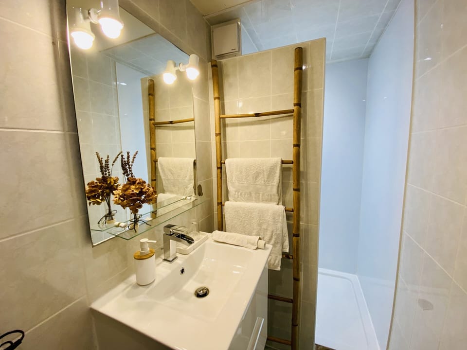 Comfort Double Room, 1 Queen Bed (Ambre) | Bathroom | Shower, hair dryer, towels