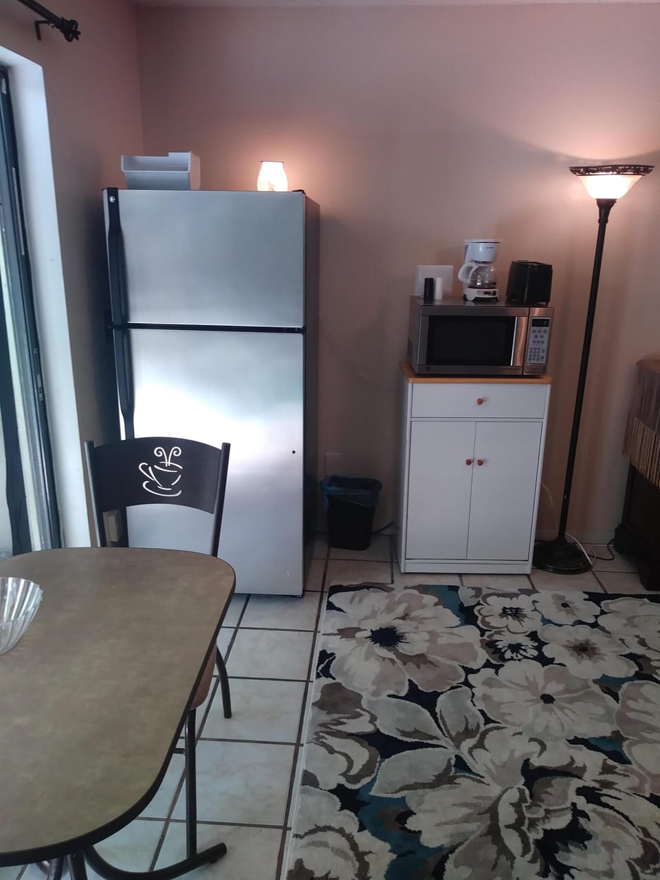 Fridge stocked with cold water,food, ice and more to use during your stay. 