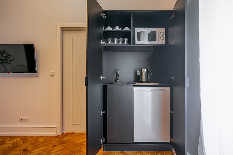 Full-size fridge, microwave, oven, stovetop