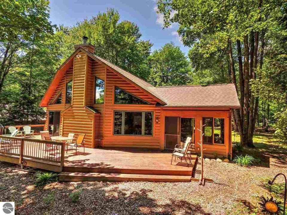 Large deck for enjoying the view of the Betsie River.