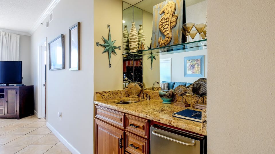 Wet bar with ice maker and sink