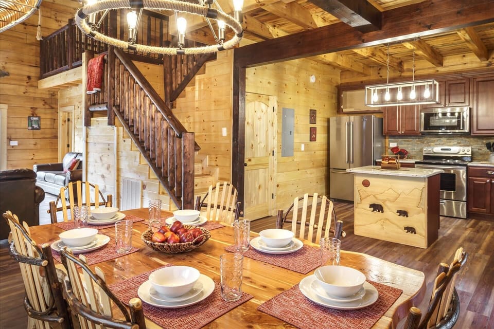 This is a handmade hickory dining table and chairs