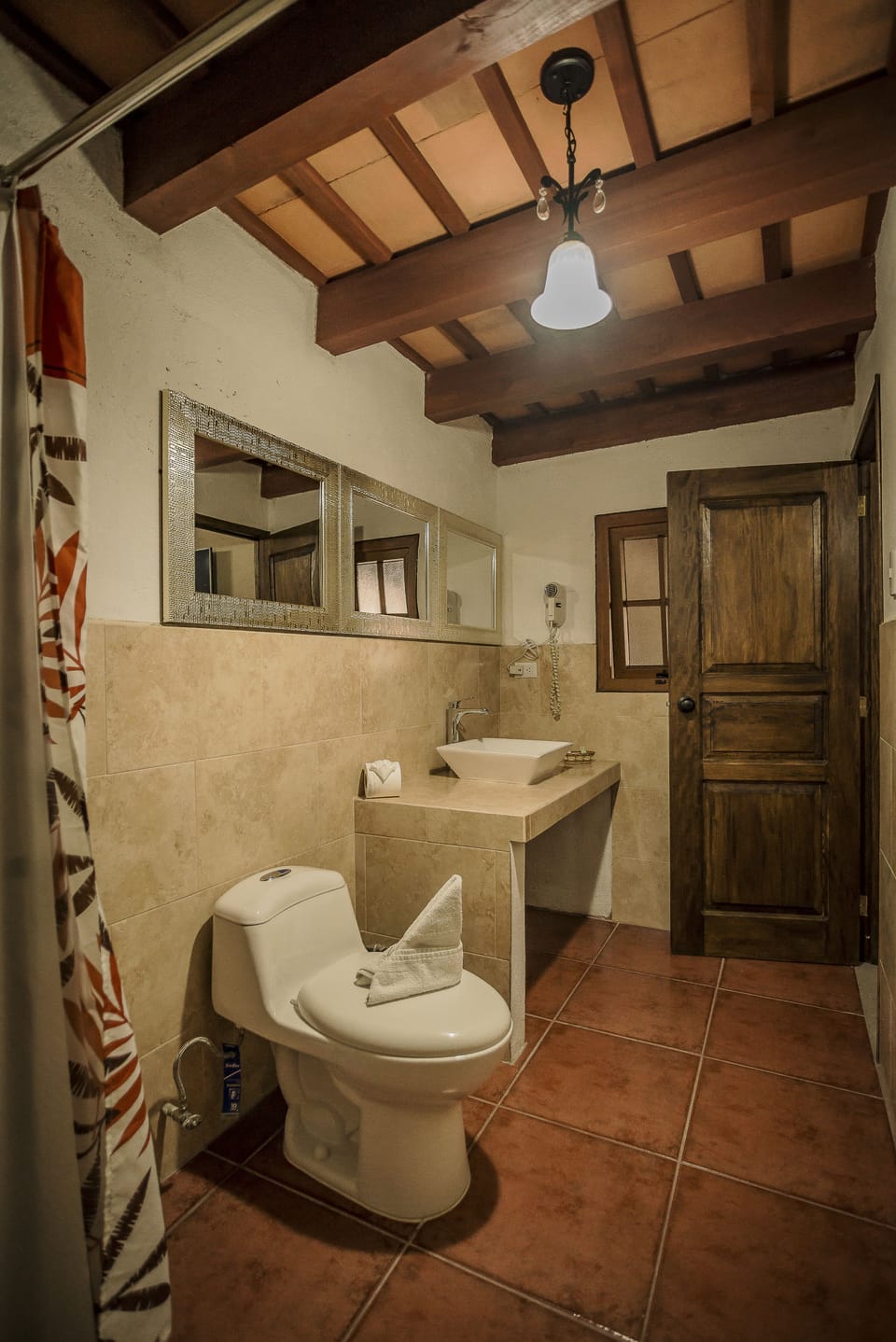 Shower, rainfall showerhead, hair dryer (on request), towels
