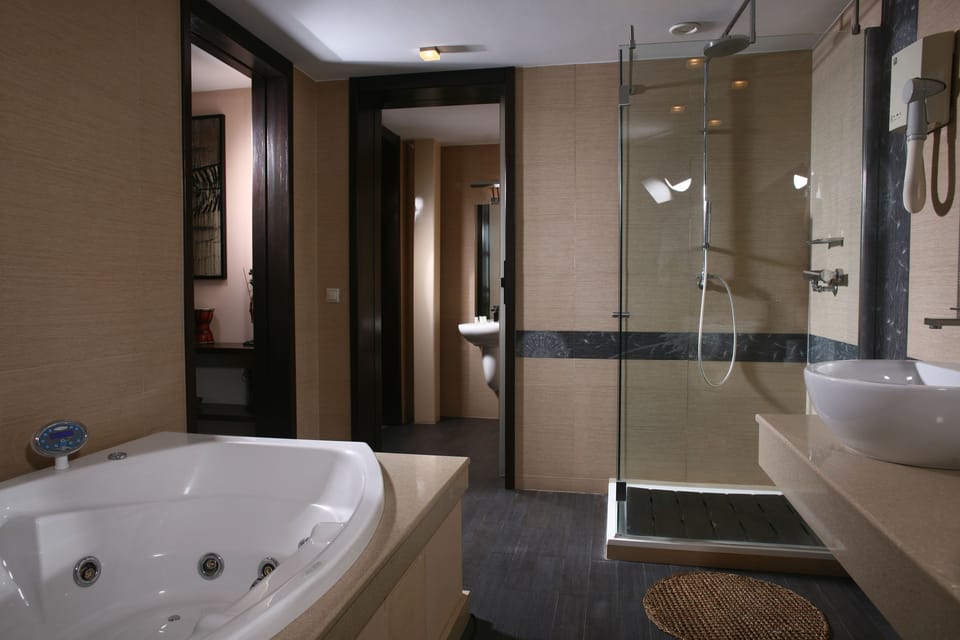 Shower, free toiletries, hair dryer, bathrobes