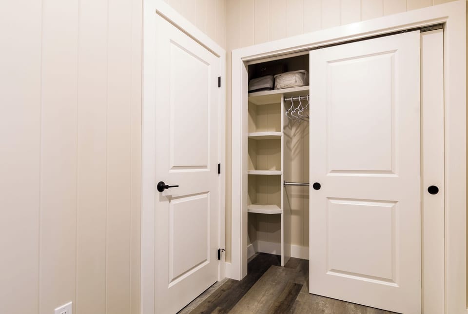 Built-in shelving for easy unpacking.