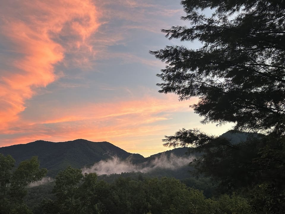 Panoramic Great Smoky Mountain views from the deck