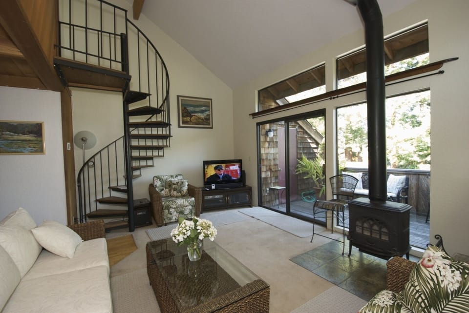 View toward deck and stairs to loft