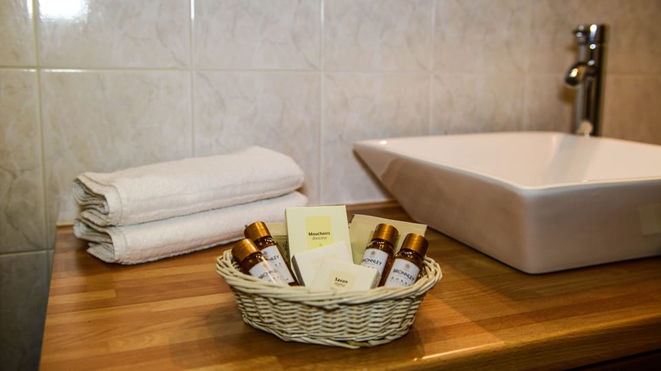 Free toiletries, hair dryer, towels, soap