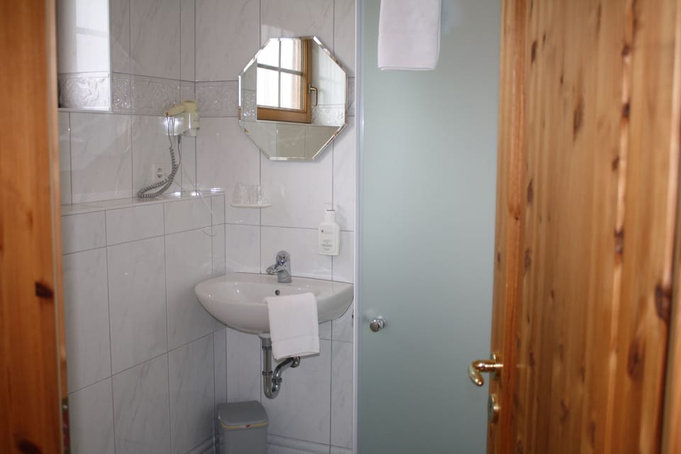 Shower, hair dryer, soap, shampoo