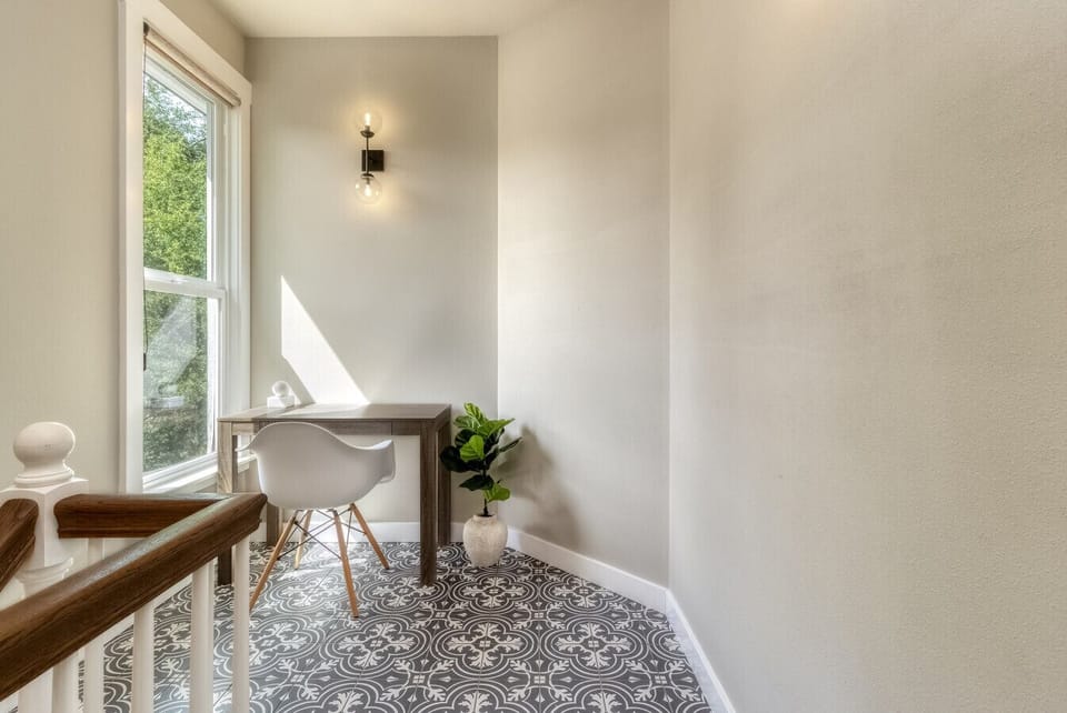 Private workspace at the top of the stairs