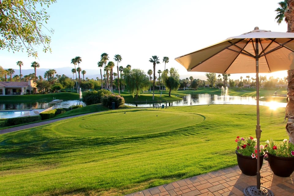 Patio view.  Fun watching the golfers tee-off.
