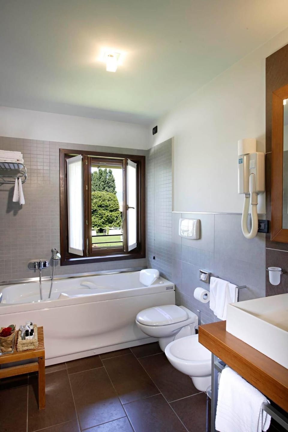 Free toiletries, hair dryer, bidet, towels