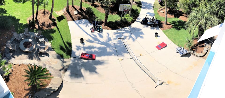 View of back driveway from top porch: great place to play! 
