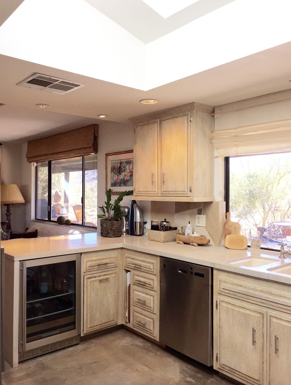 Kitchen skylight/stainless dishwasher & wine fridge