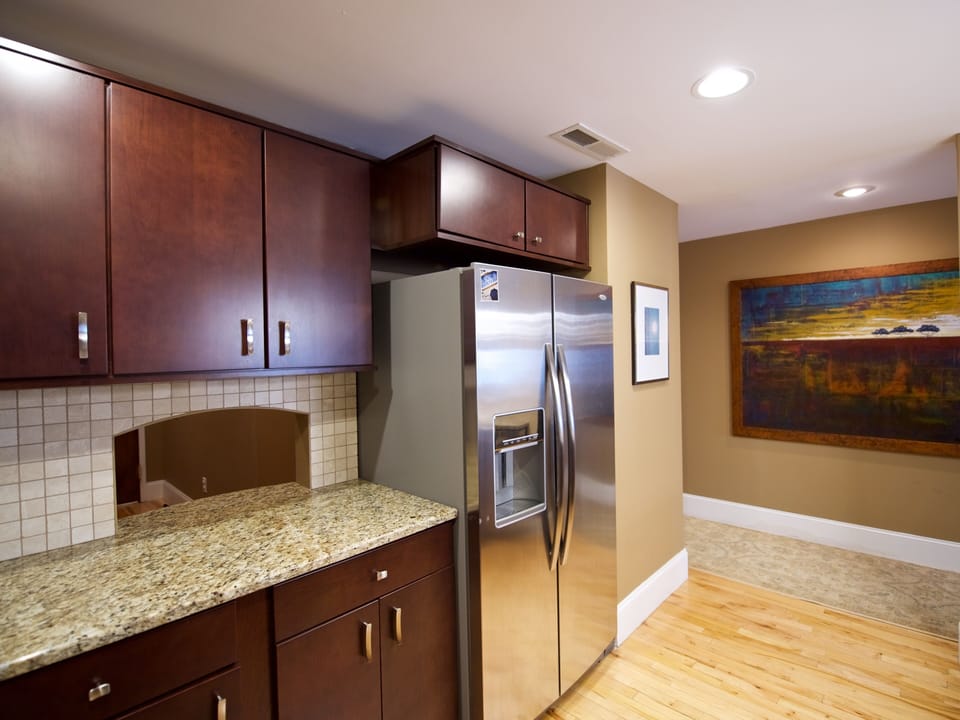 Granite countertops and stainless steel appliances