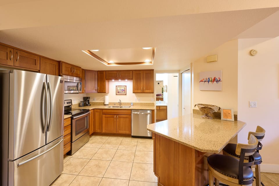 Well equipped kitchen for cooking and enjoying meals in. 