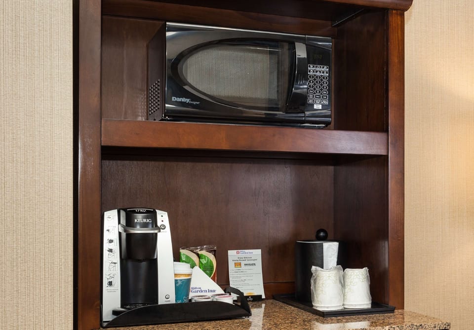 Fridge, microwave, coffee/tea maker