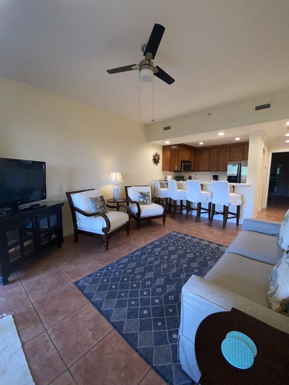 Spacious living room with DISH TV