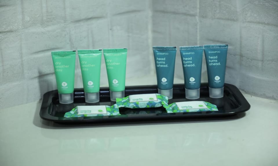 Shower, free toiletries, towels